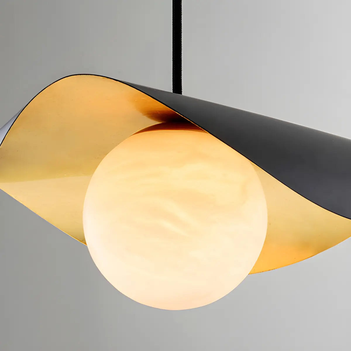 Artistic Wave Black Leaf Dining Room Alabaster Pendant Light Image - 10