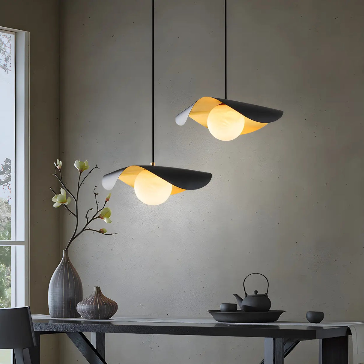 Artistic Wave Black Leaf Dining Room Alabaster Pendant Light Image - 1