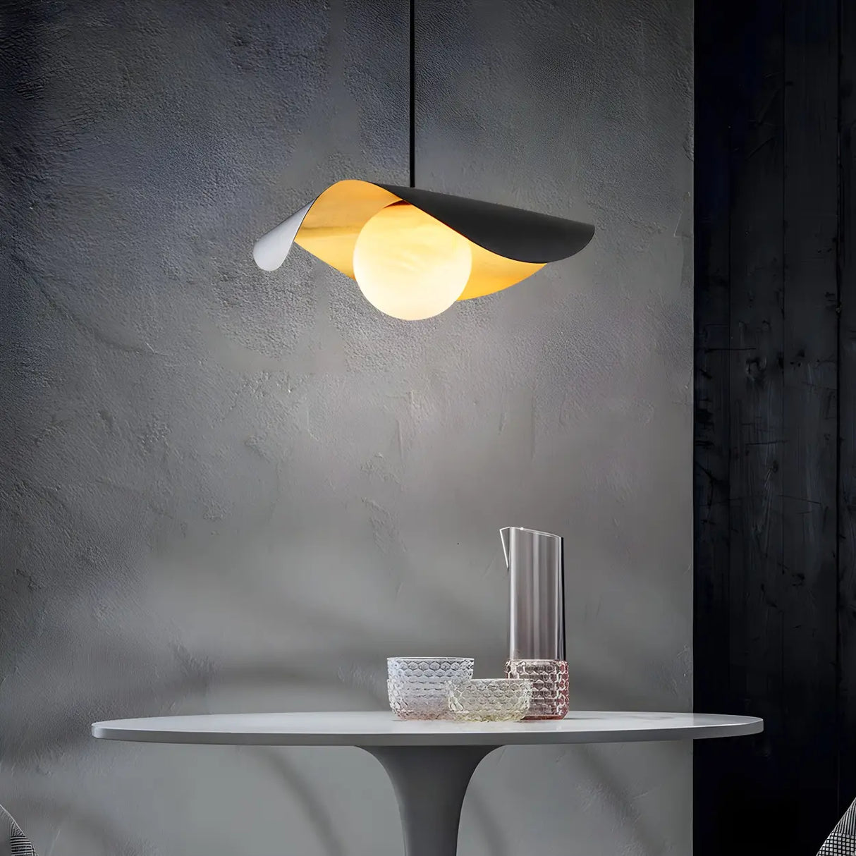 Artistic Wave Black Leaf Dining Room Alabaster Pendant Light Image - 3