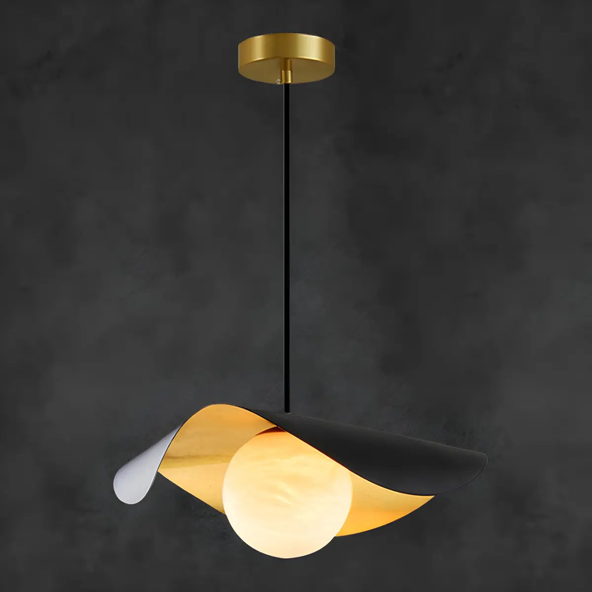 Artistic Wave Black Leaf Dining Room Alabaster Pendant Light Image - 6