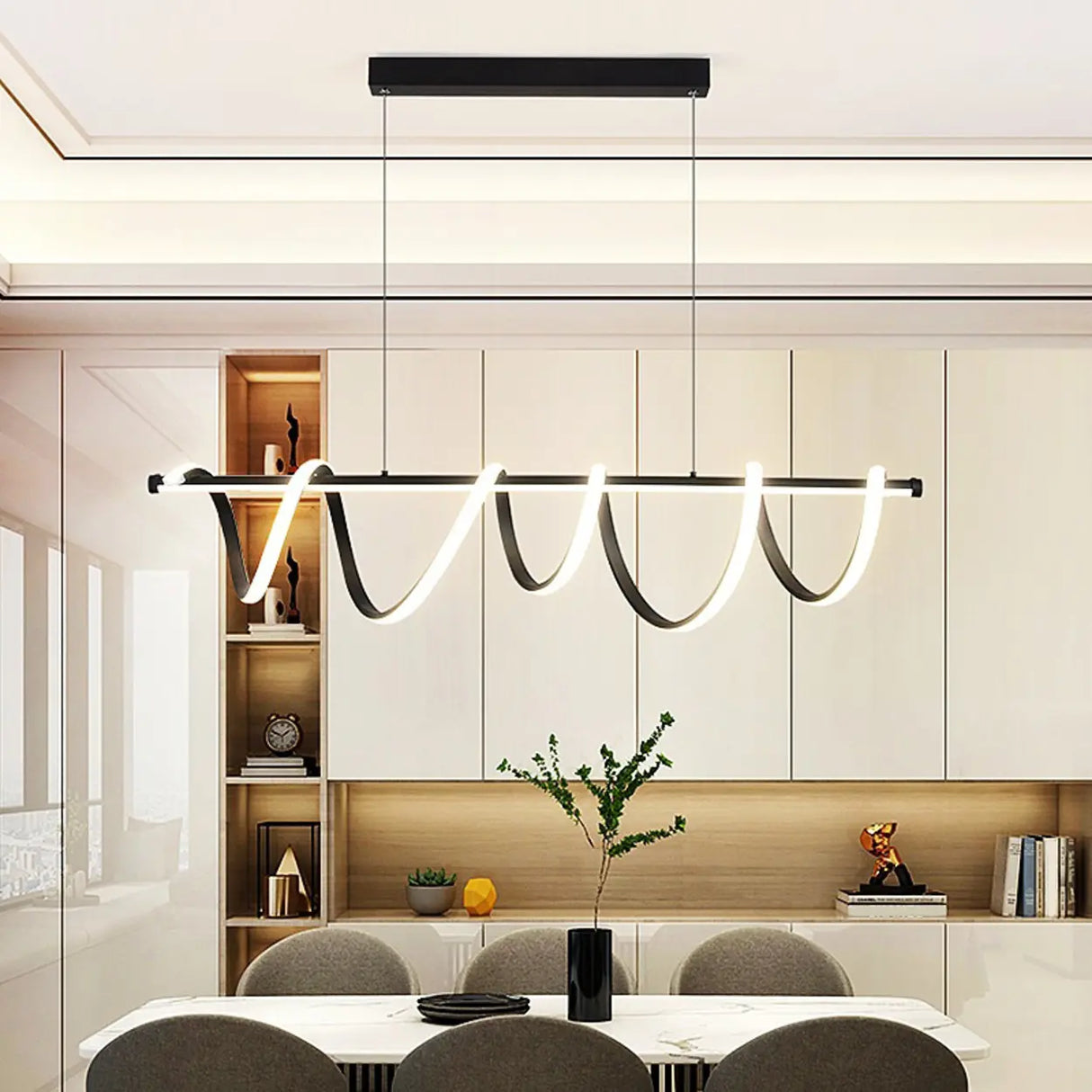Artistic Wavy Loop Design LED Island Pendant Light Image - 1