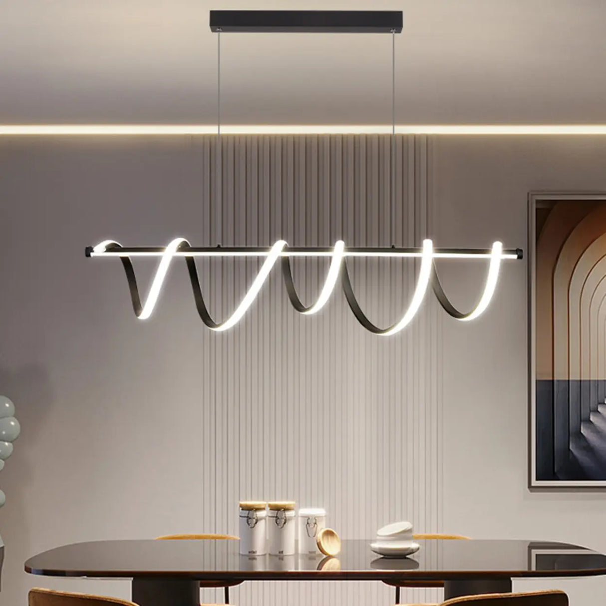 Artistic Wavy Loop Design LED Island Pendant Light Image - 14