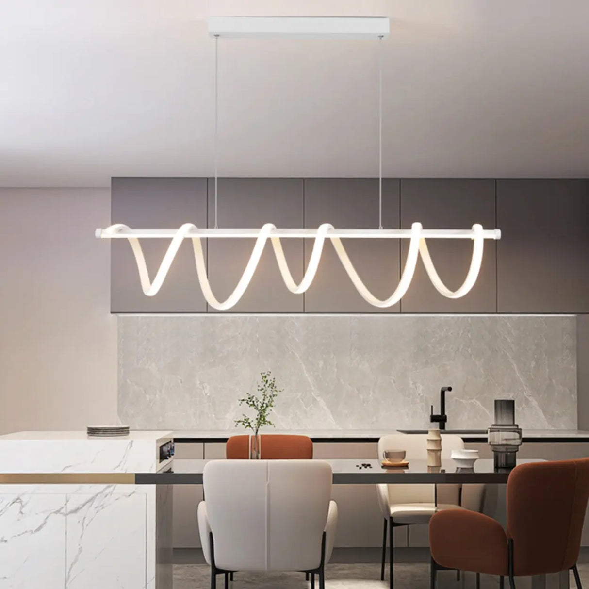 Artistic Wavy Loop Design LED Island Pendant Light Image - 3