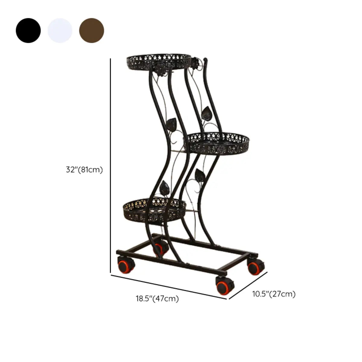 Artistic Wavy Round Tray Metal Rolling Plant Stand White
