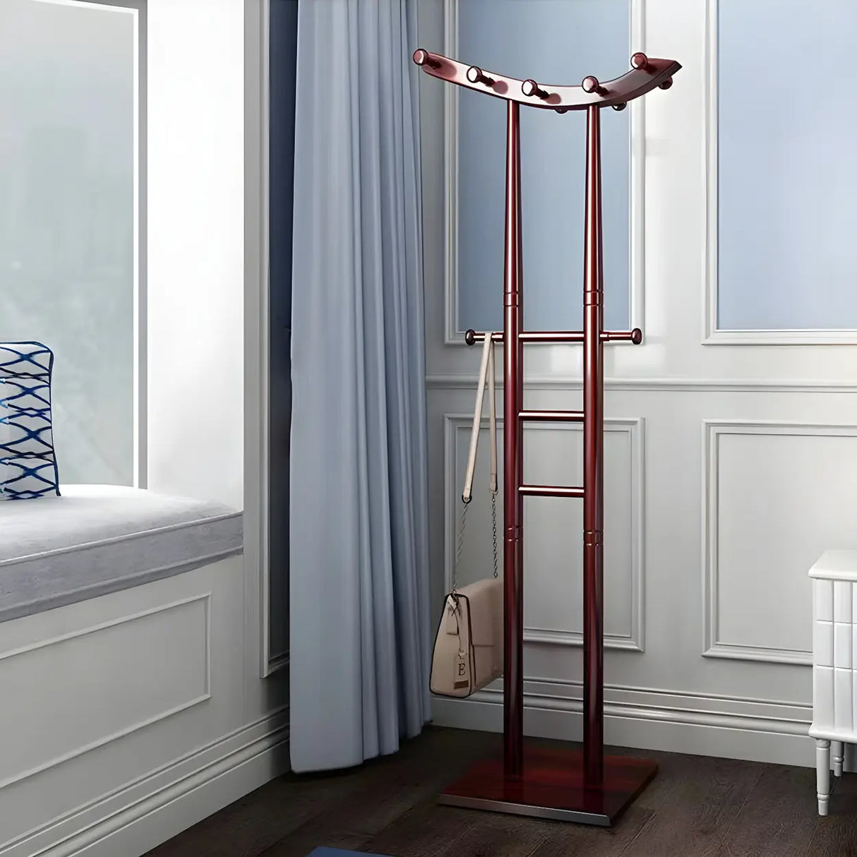 Artistic Wooden Curve Freestanding Coat Rack with Hooks Image - 10