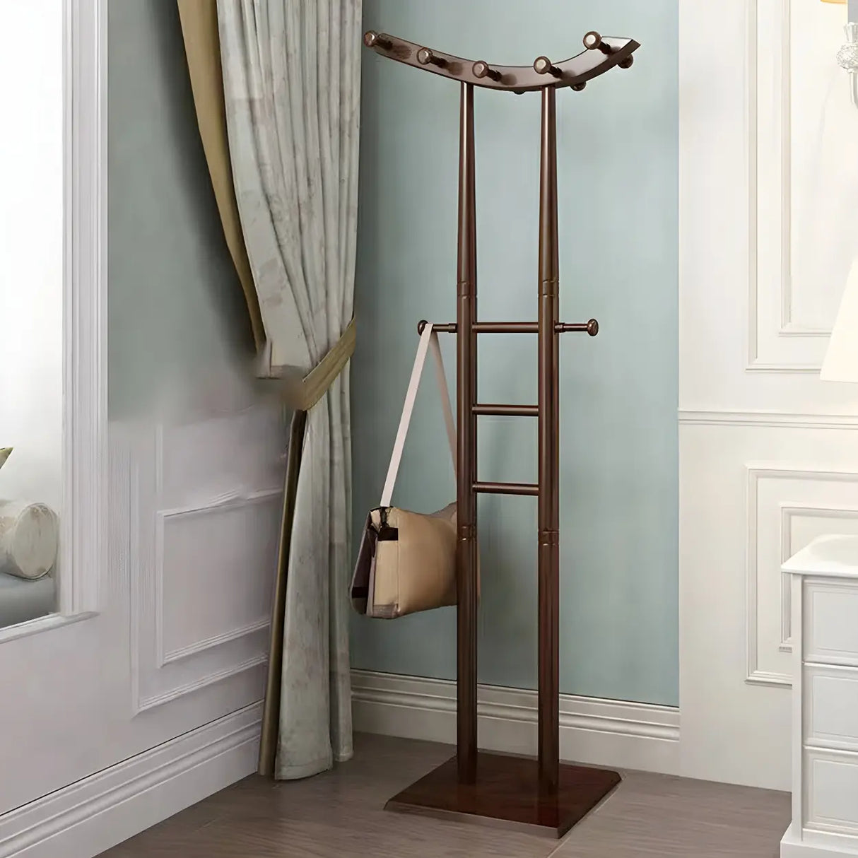 Artistic Wooden Curve Freestanding Coat Rack with Hooks Image - 11