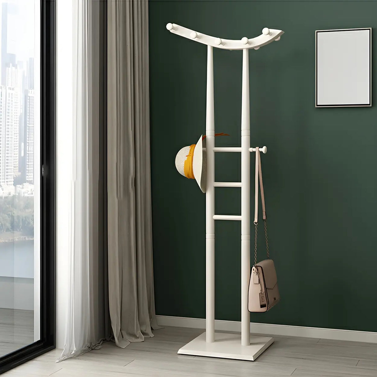 Artistic Wooden Curve Freestanding Coat Rack with Hooks Image - 12