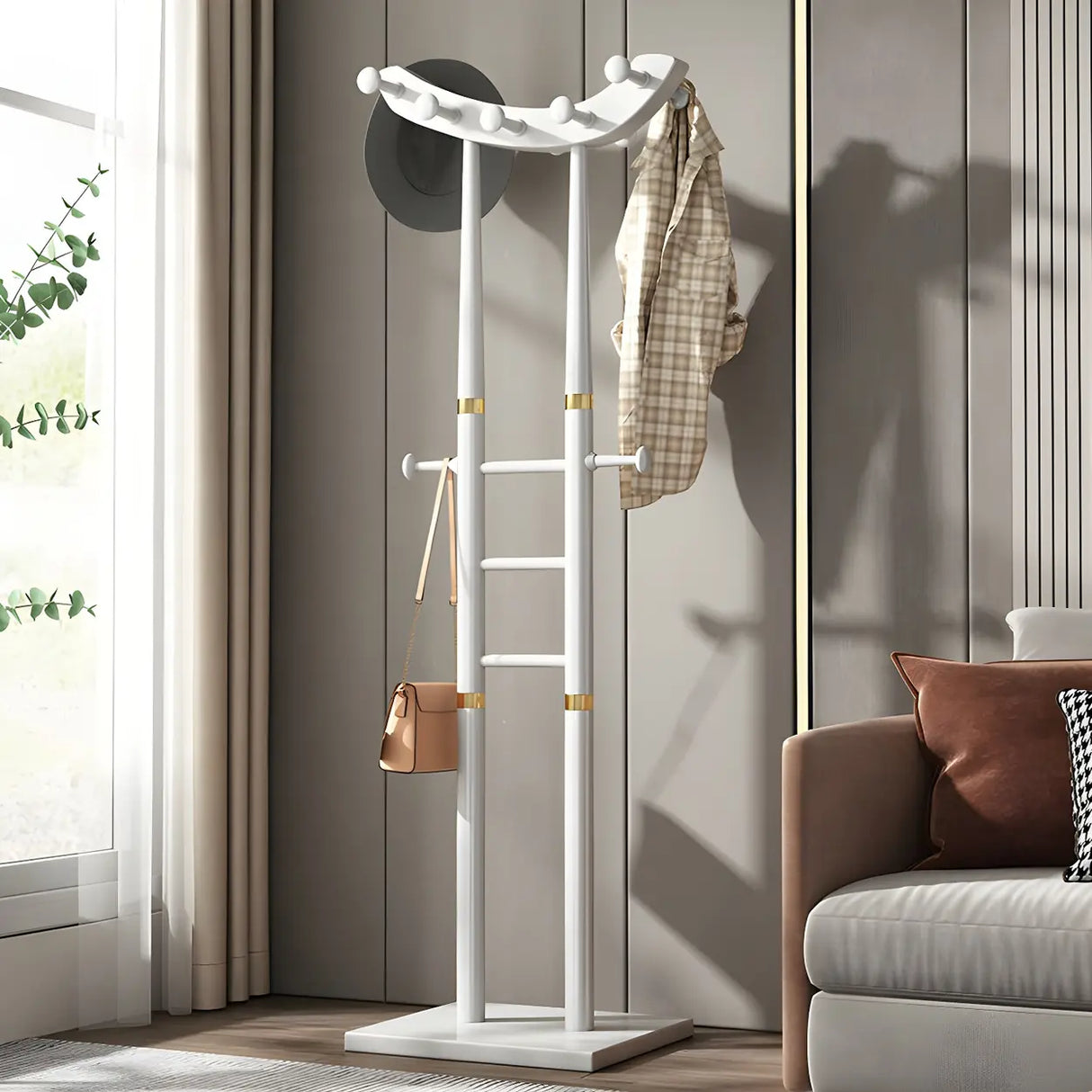 Artistic Wooden Curve Freestanding Coat Rack with Hooks Image - 14