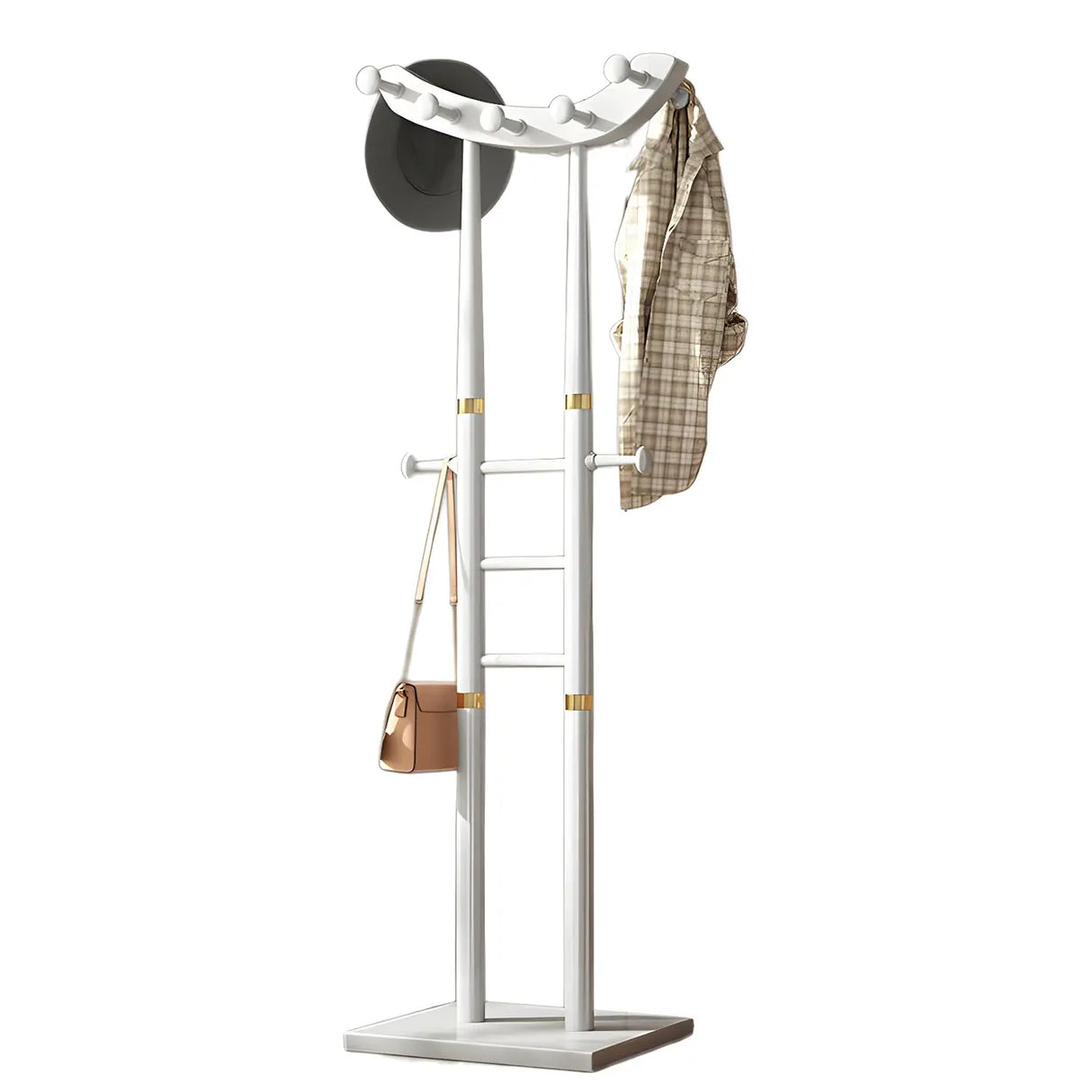 Artistic Wooden Curve Freestanding Coat Rack with Hooks Image - 18