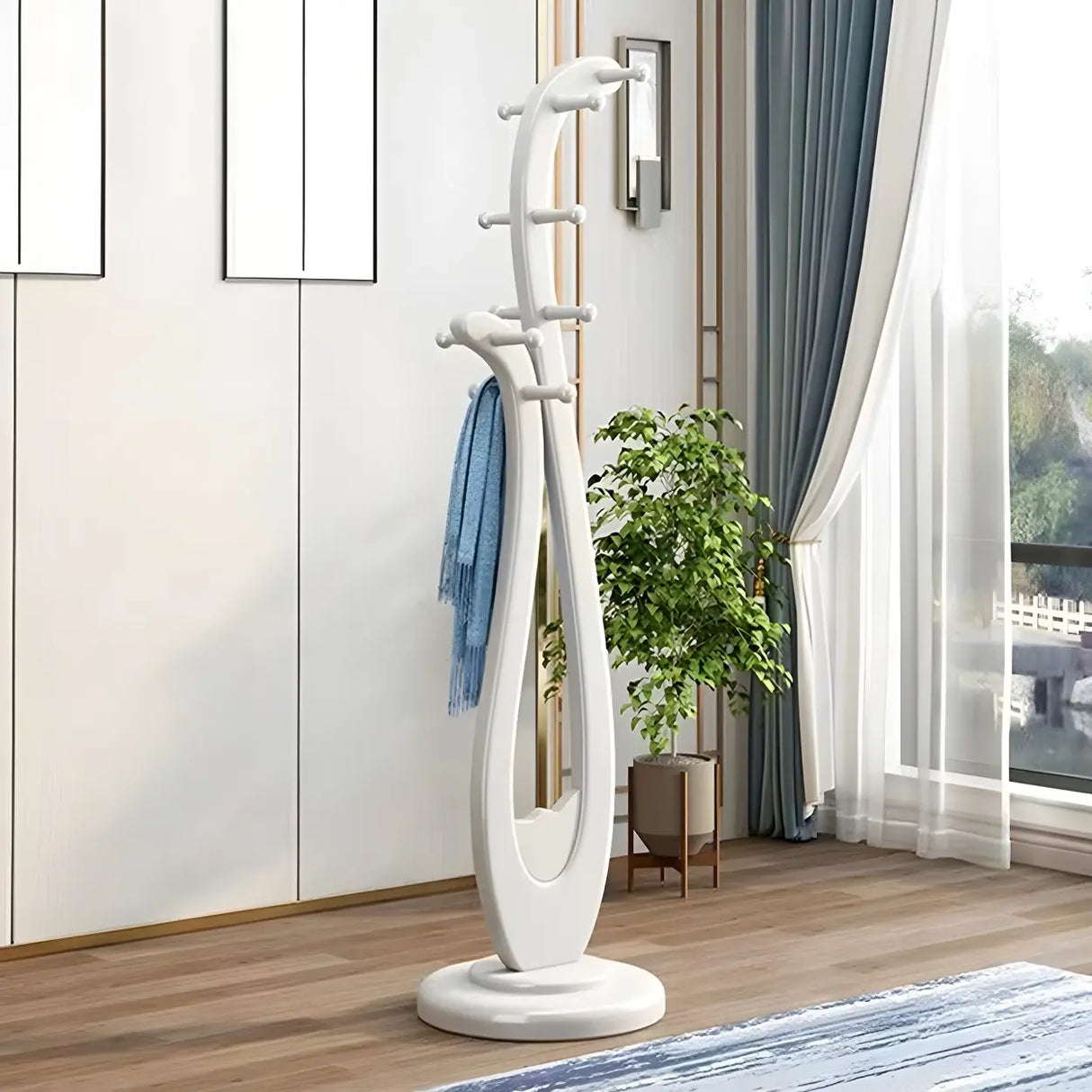 Artistic Wooden Curve Freestanding Coat Rack with Hooks Image - 7