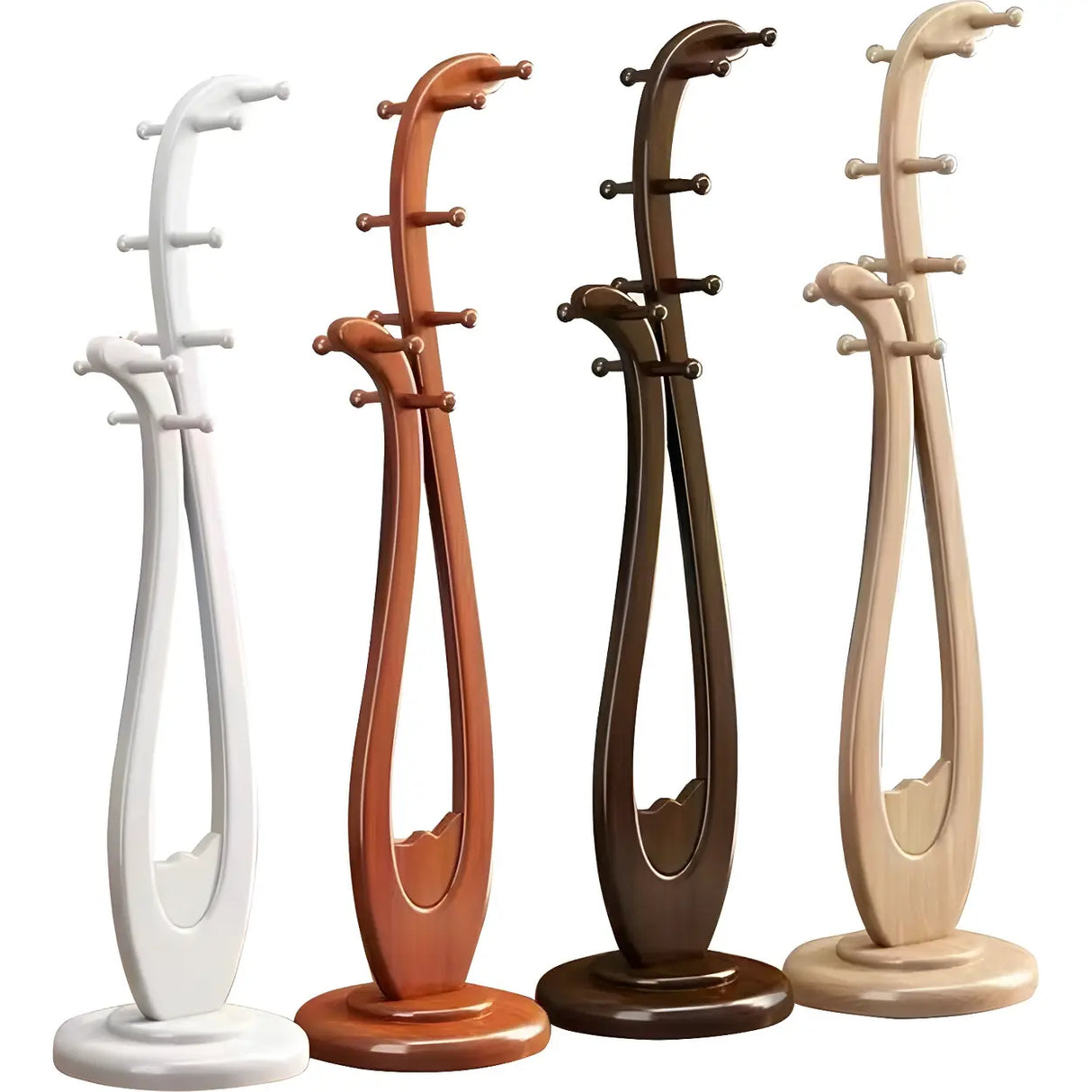 Artistic Wooden Curve Freestanding Coat Rack with Hooks Image - 8