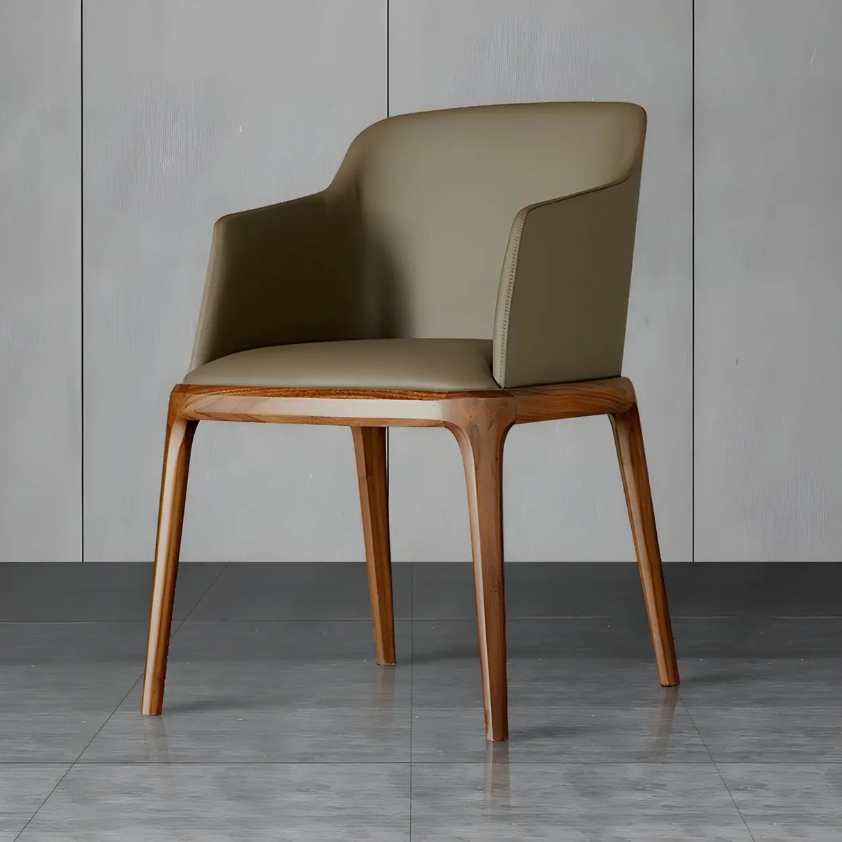 Ash Wood Leather Upholstered Armrest Dining Chair Image - 1