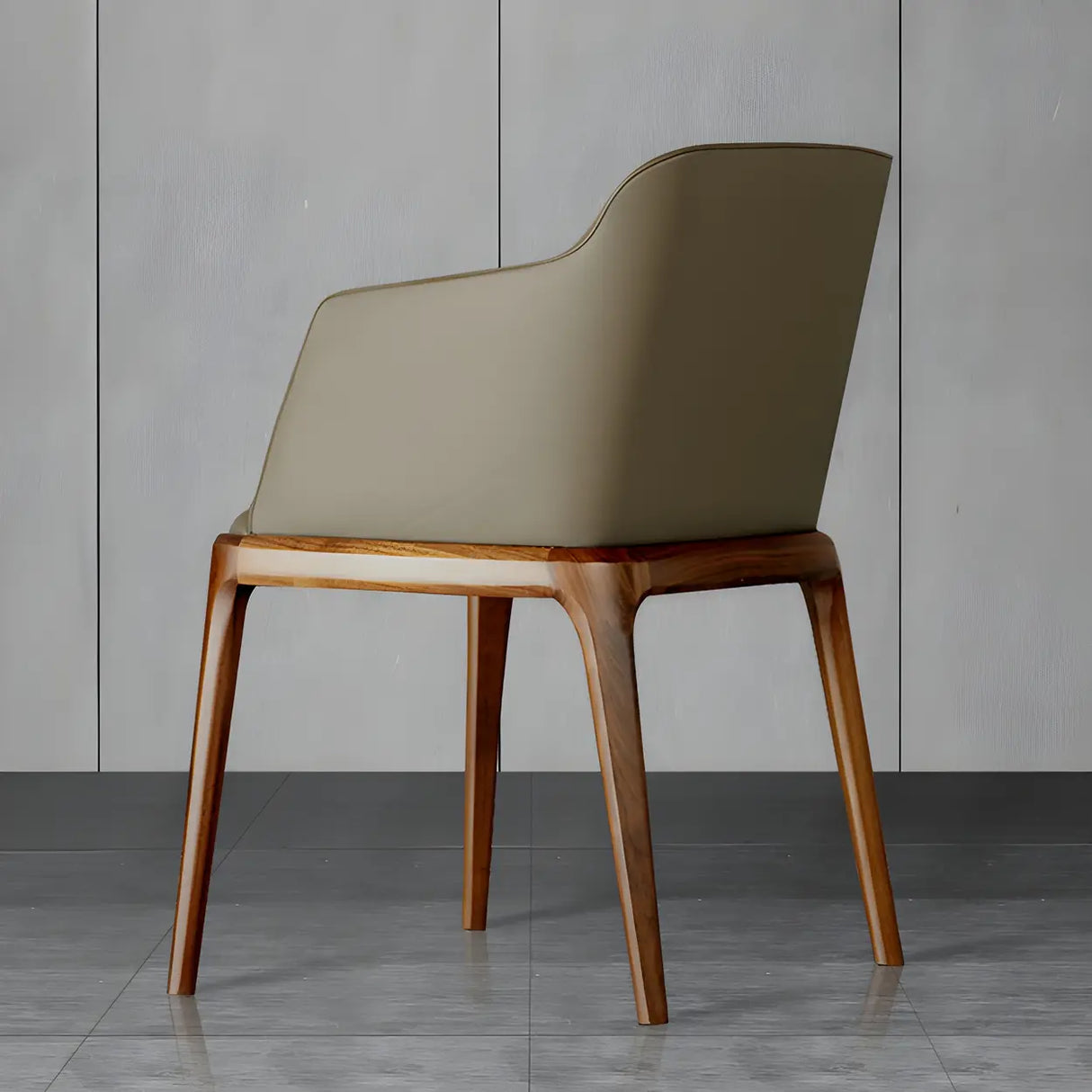 Ash Wood Leather Upholstered Armrest Dining Chair Image - 4