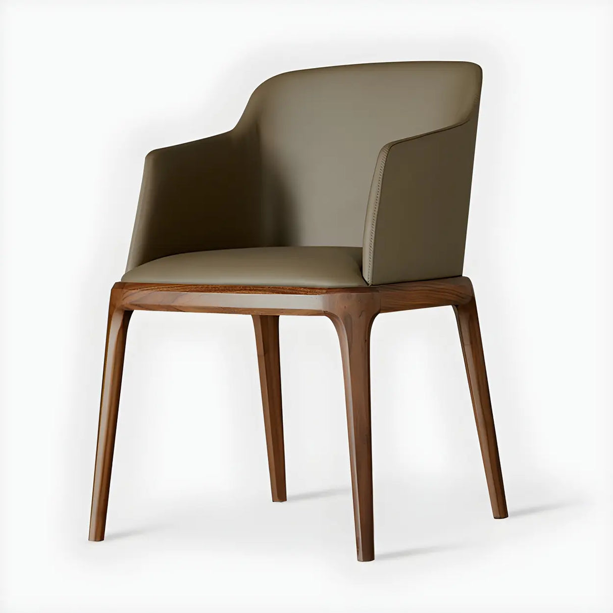 Ash Wood Leather Upholstered Armrest Dining Chair Image - 6