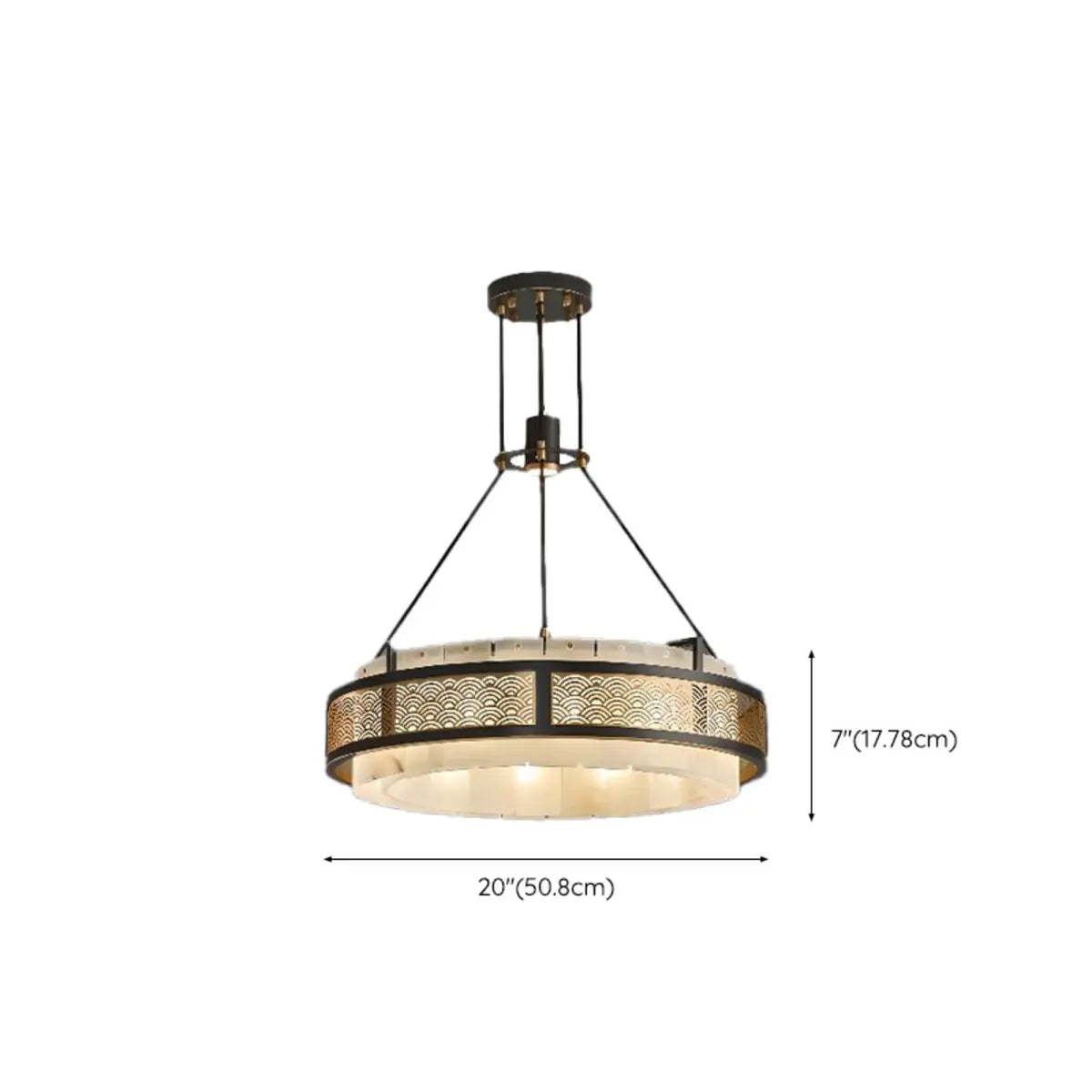 Asian Oriental Circular Alabaster Pendant Chandelier