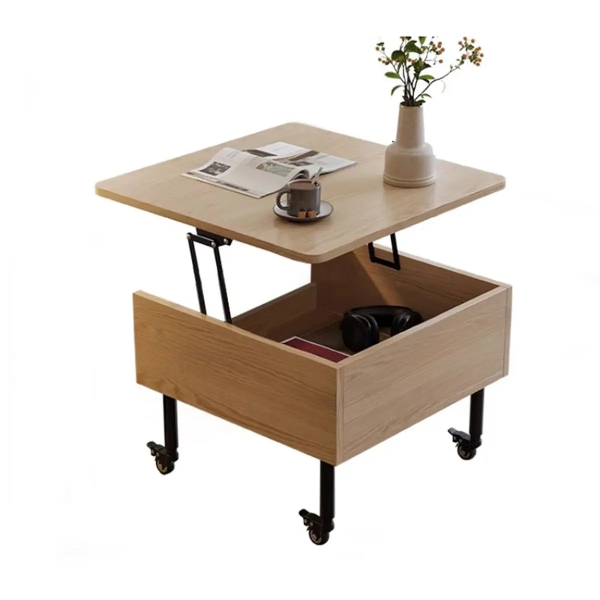 Avocado Green Wood Square Coffee Table with Storage Image - 10