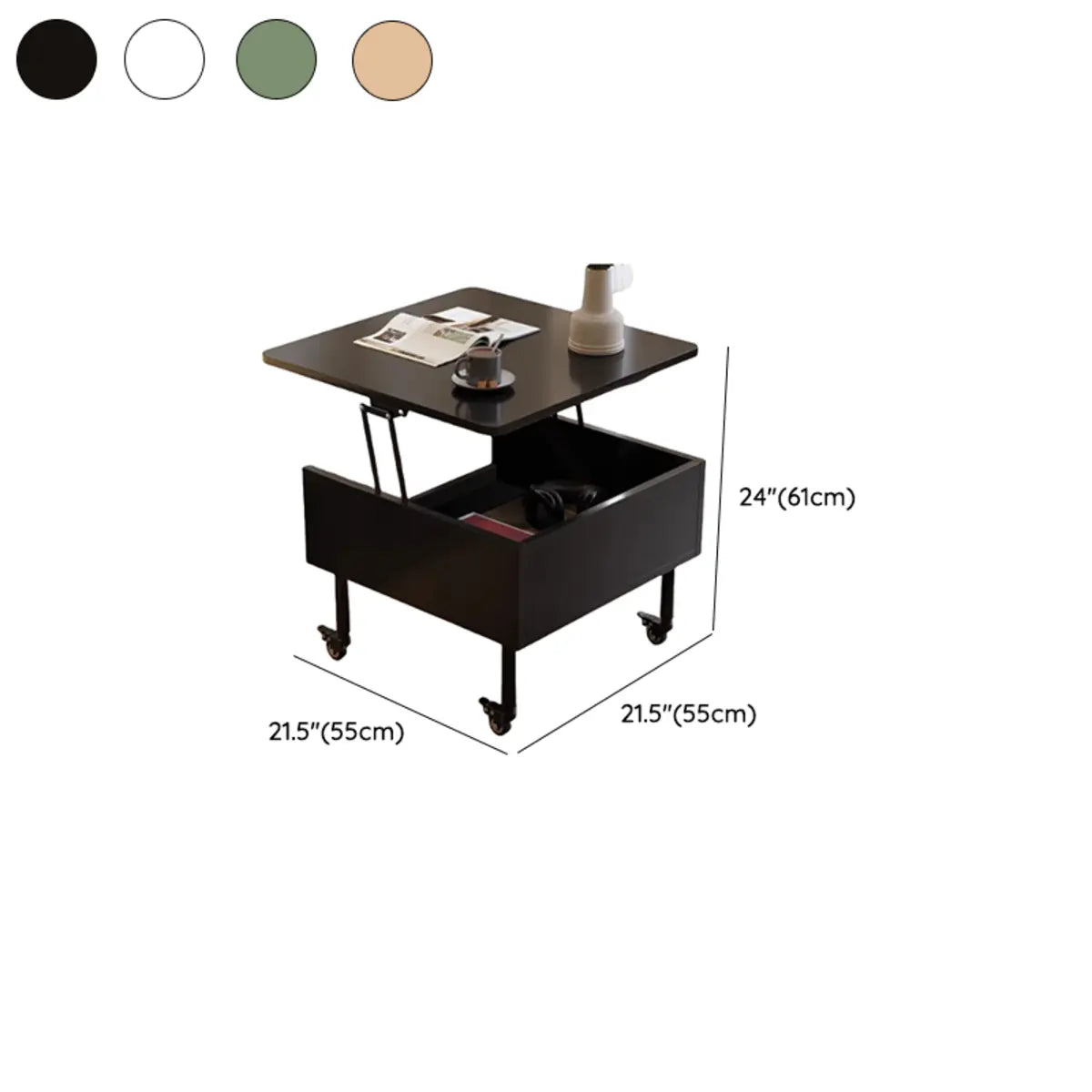 Avocado Green Wood Square Coffee Table with Storage