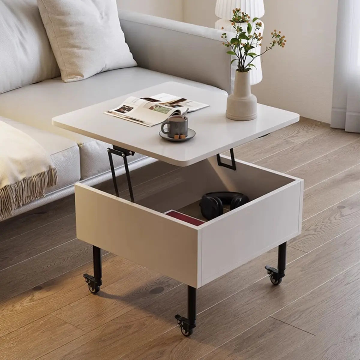 Avocado Green Wood Square Coffee Table with Storage Image - 2