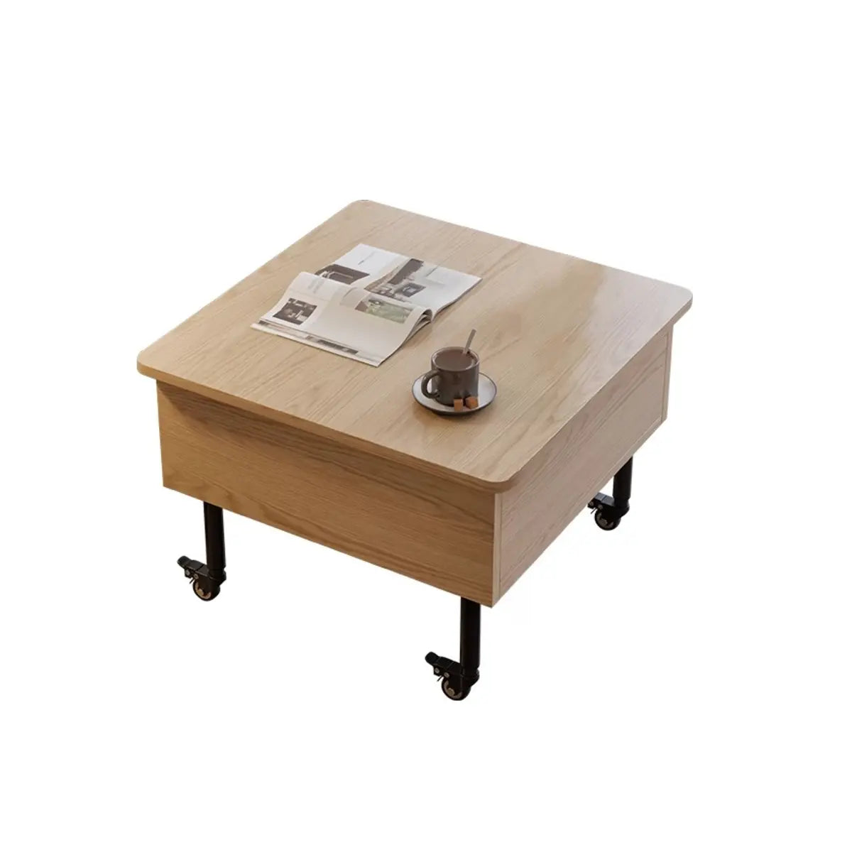 Avocado Green Wood Square Coffee Table with Storage Image - 4