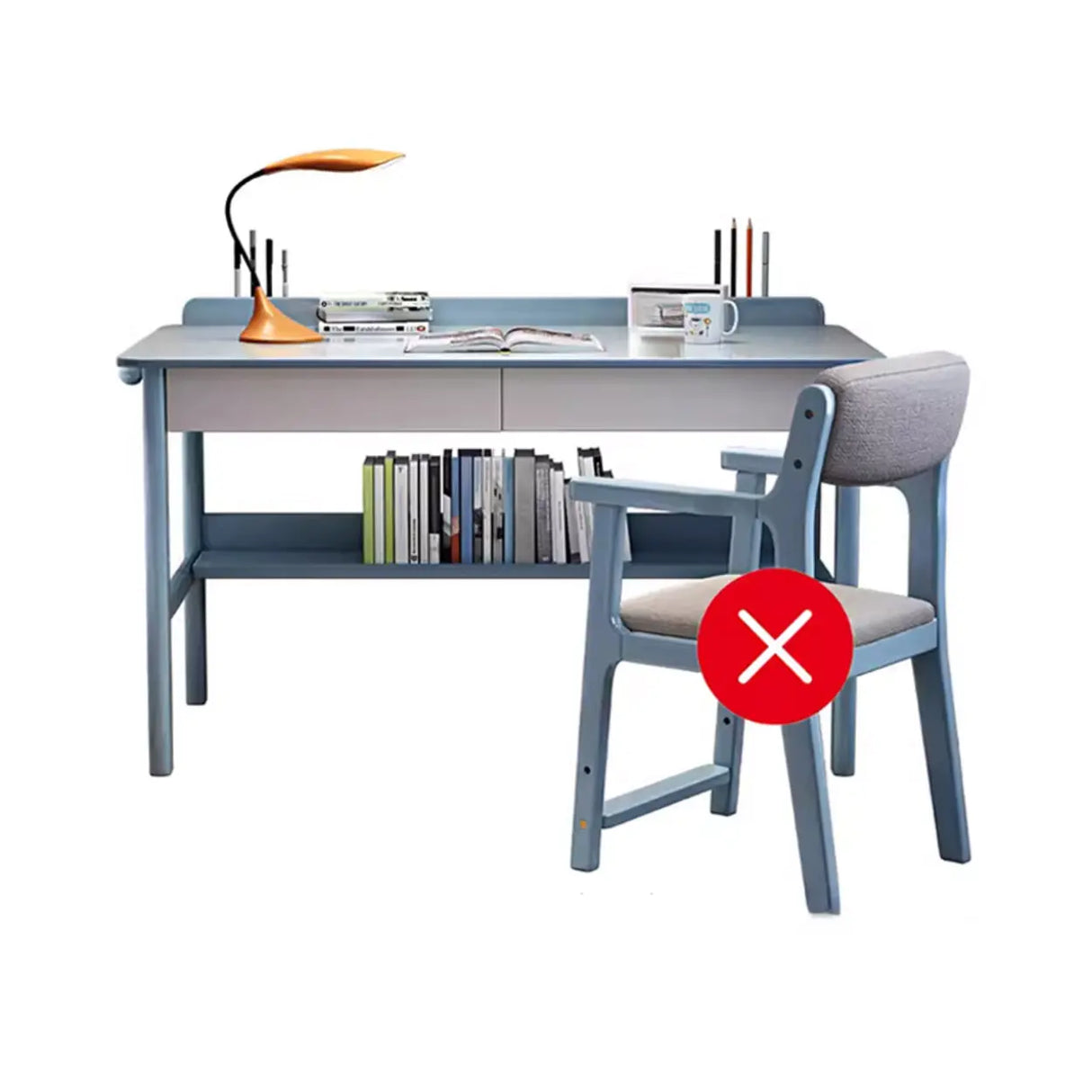 Timber Children Computer Desk with Chair, Peony/Azure Color, Container Storage, Shelf, and Drawer Image - 2