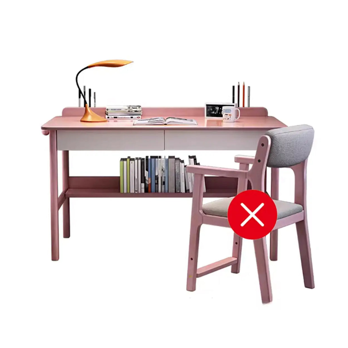 Timber Children Computer Desk with Chair, Peony/Azure Color, Container Storage, Shelf, and Drawer Image - 3