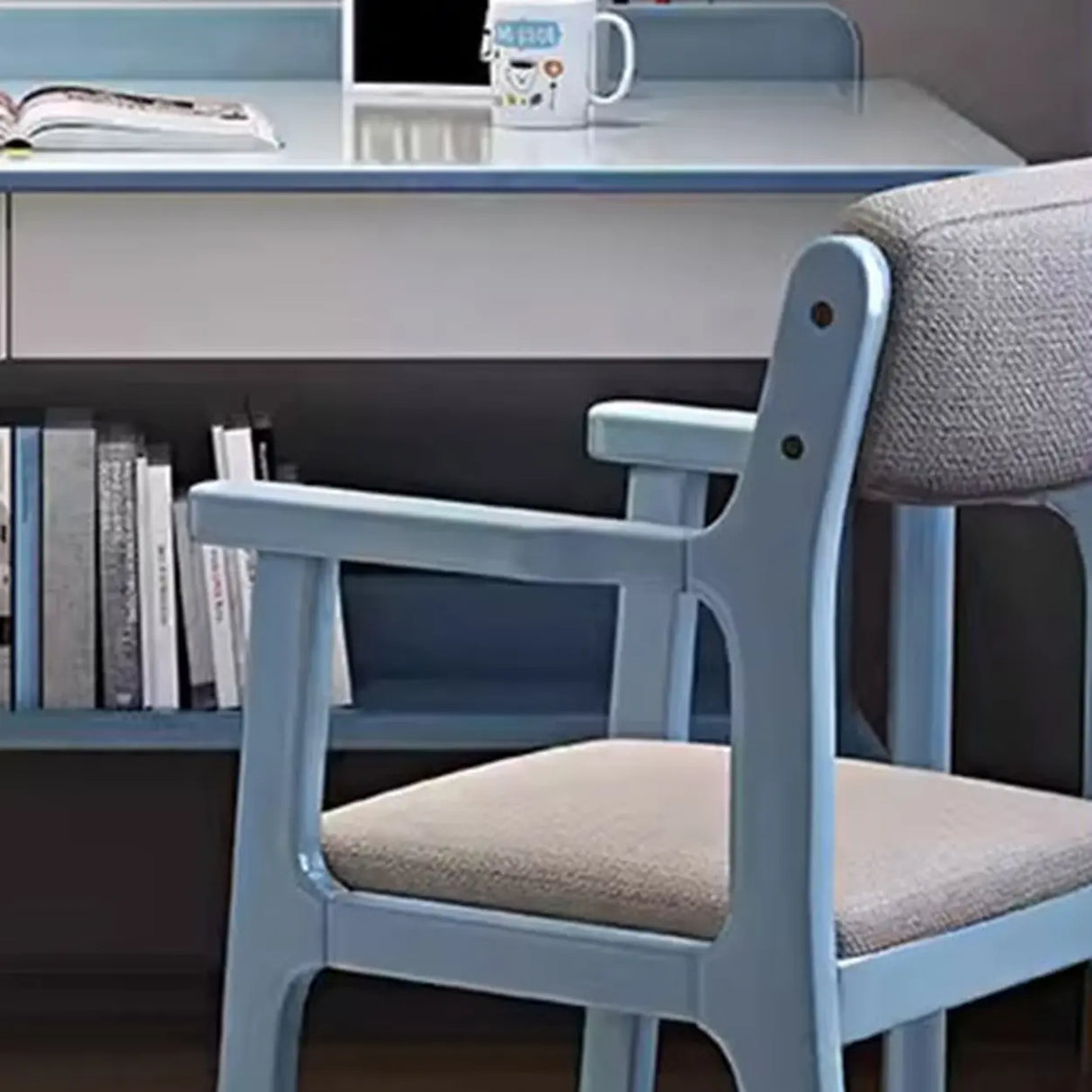 Timber Children Computer Desk with Chair, Peony/Azure Color, Container Storage, Shelf, and Drawer Image - 9