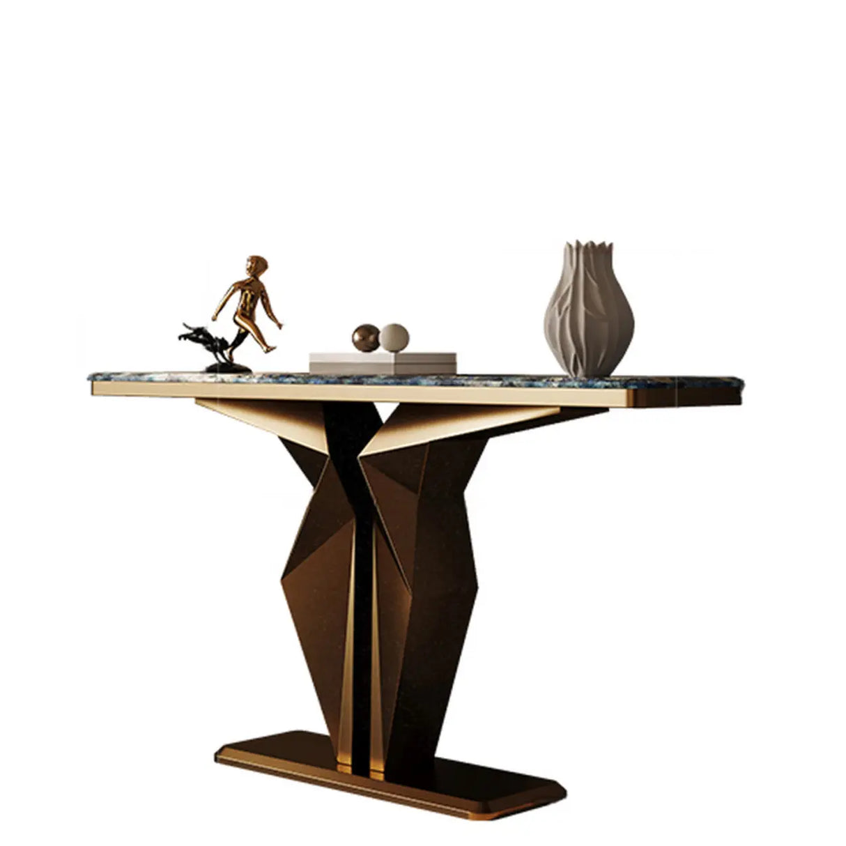 Azure Pedestal Base Marble Rectangular Top Console Table Image - 2