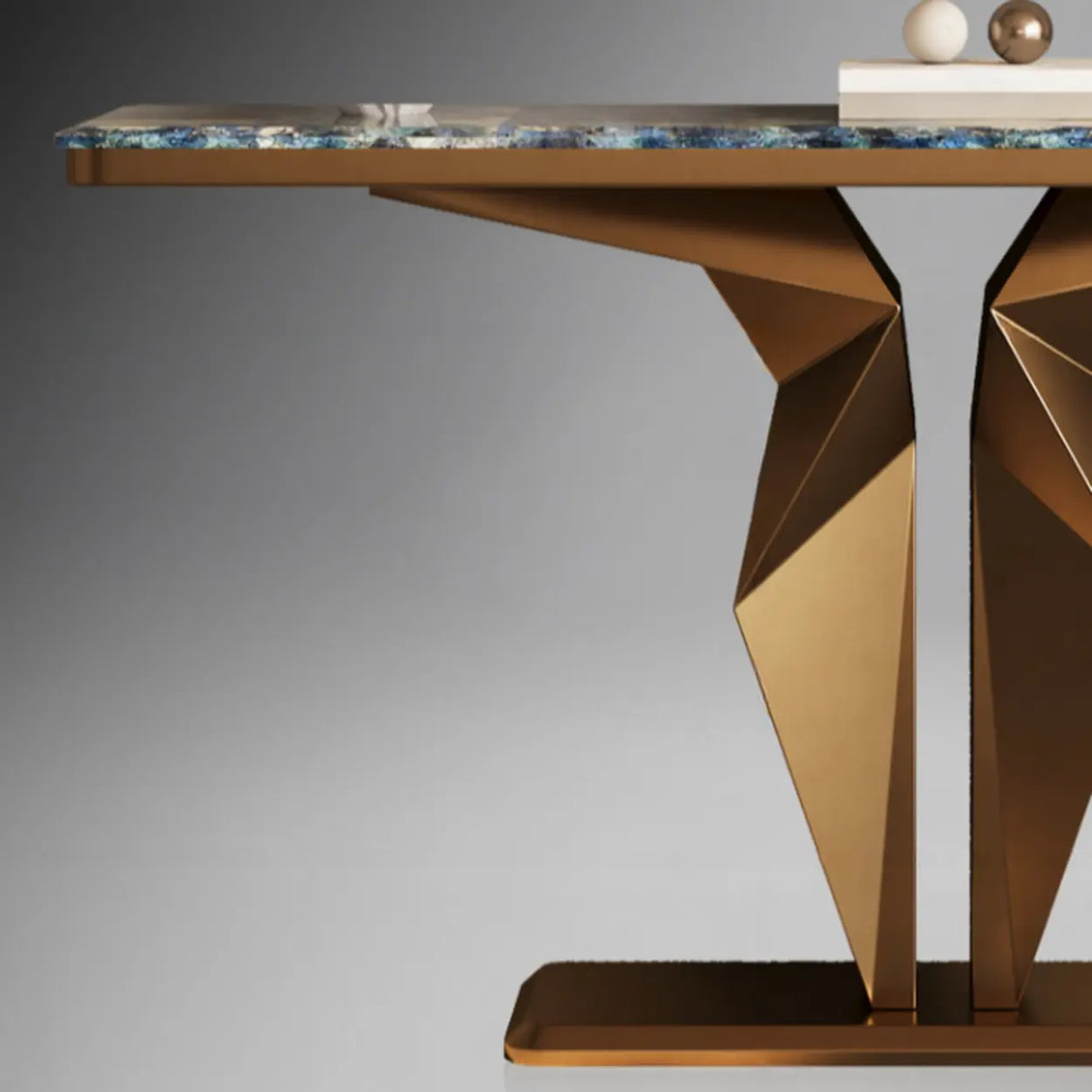 Azure Pedestal Base Marble Rectangular Top Console Table Image - 6