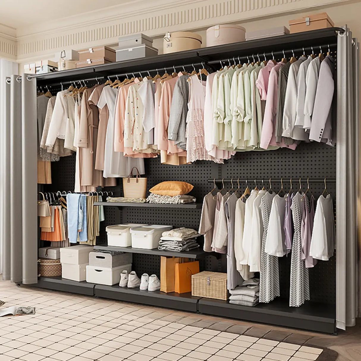 Back Plate Adjustable Metal Black Organizer Coat Rack Image - 1