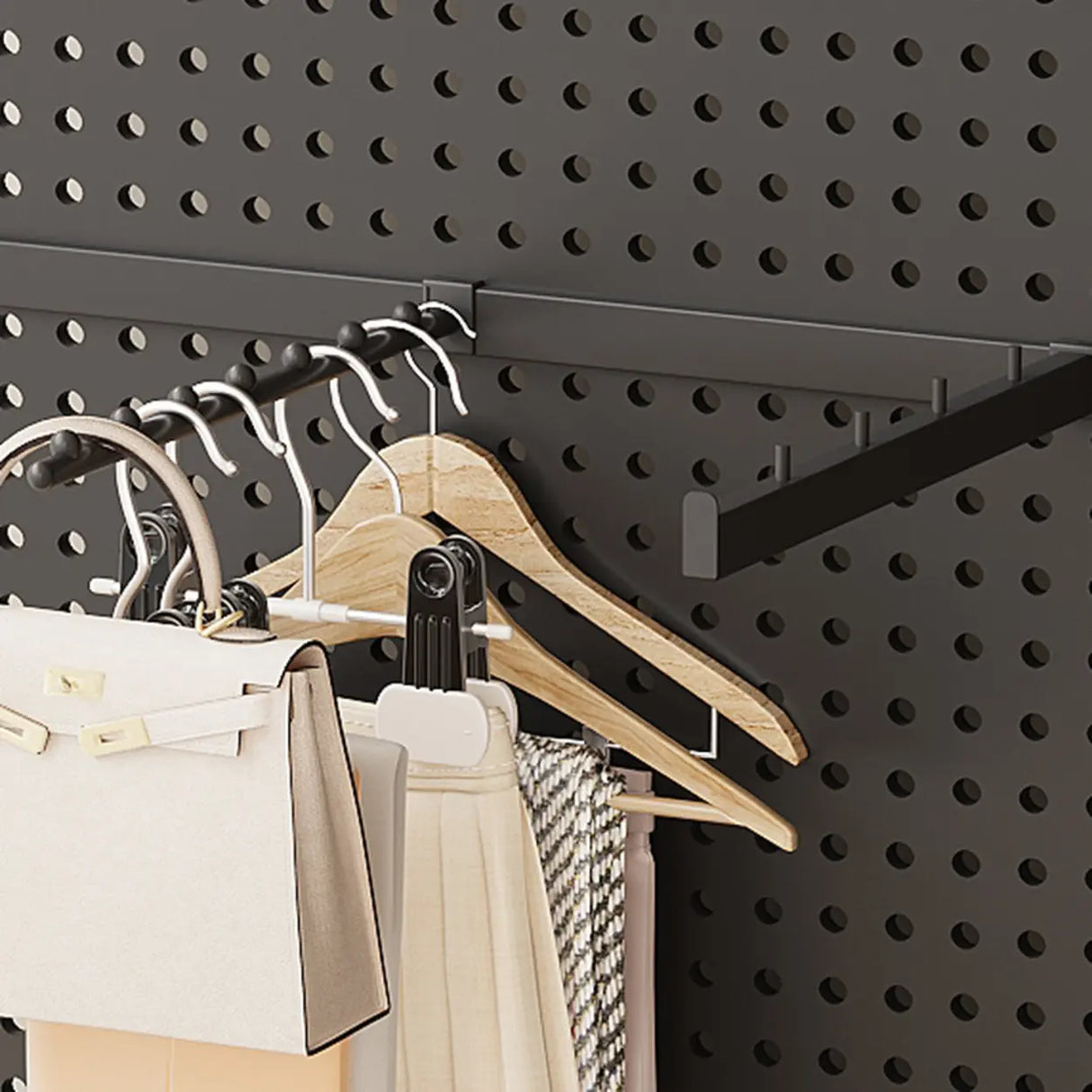 Back Plate Adjustable Metal Black Organizer Coat Rack Image - 12