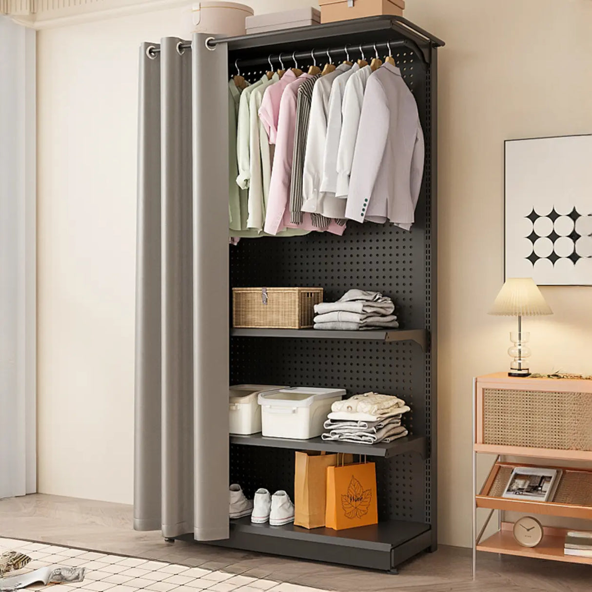 Back Plate Adjustable Metal Black Organizer Coat Rack Image - 2