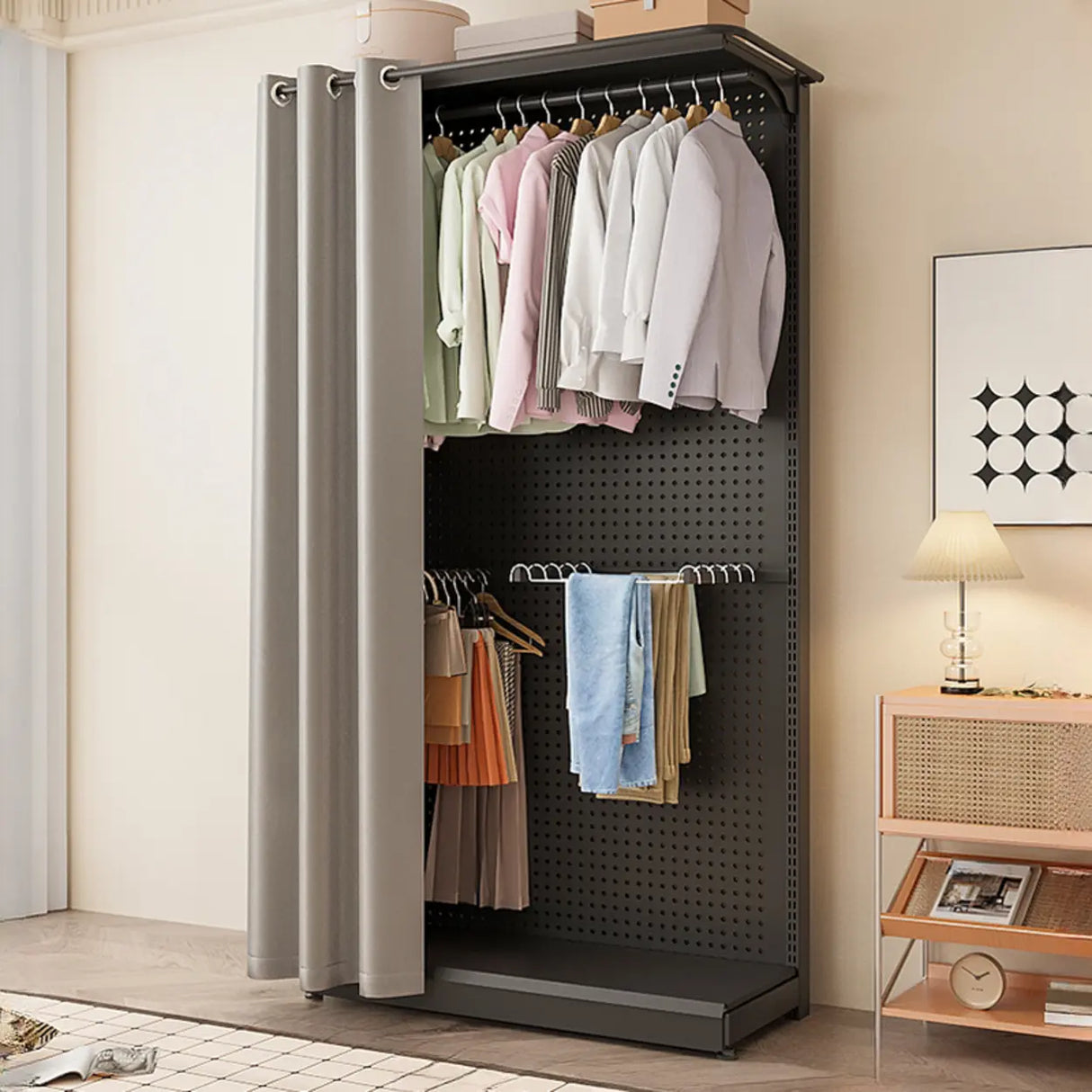 Back Plate Adjustable Metal Black Organizer Coat Rack Image - 3