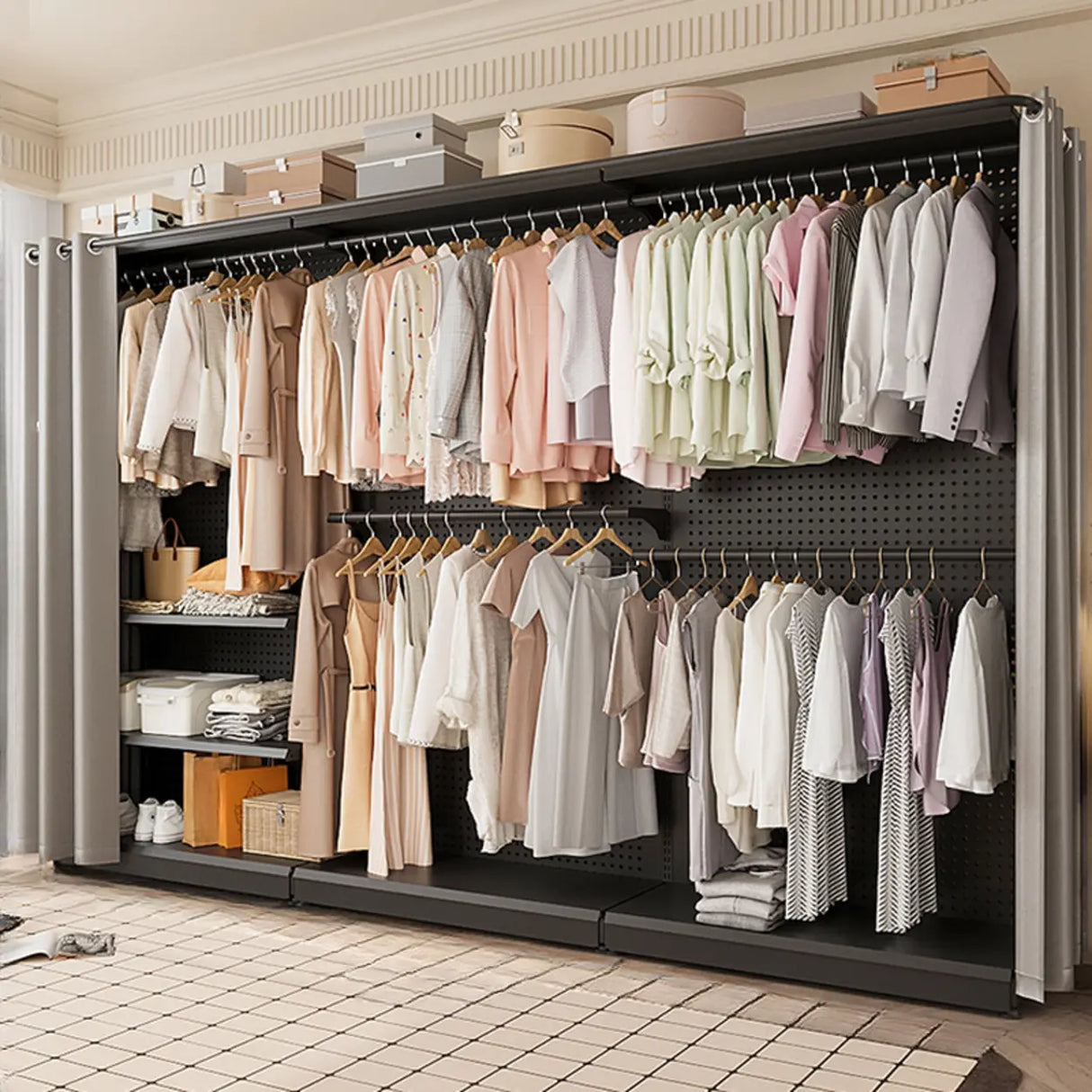 Back Plate Adjustable Metal Black Organizer Coat Rack Image - 4