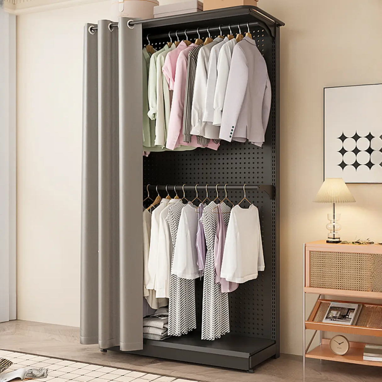 Back Plate Adjustable Metal Black Organizer Coat Rack Image - 5