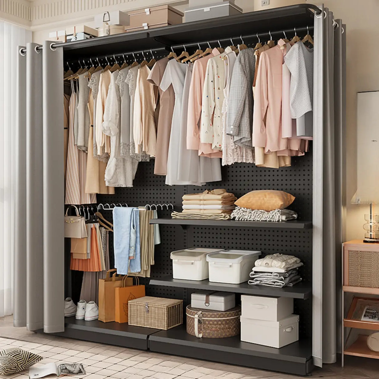 Back Plate Adjustable Metal Black Organizer Coat Rack Image - 6