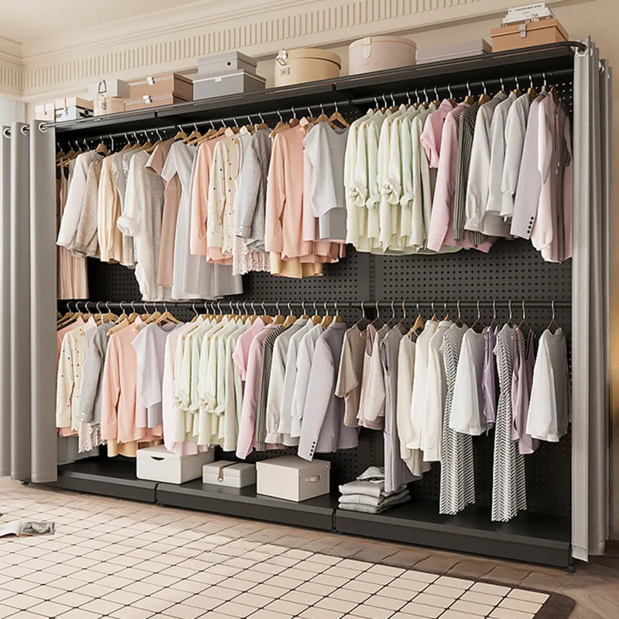 Back Plate Adjustable Metal Black Organizer Coat Rack Image - 7