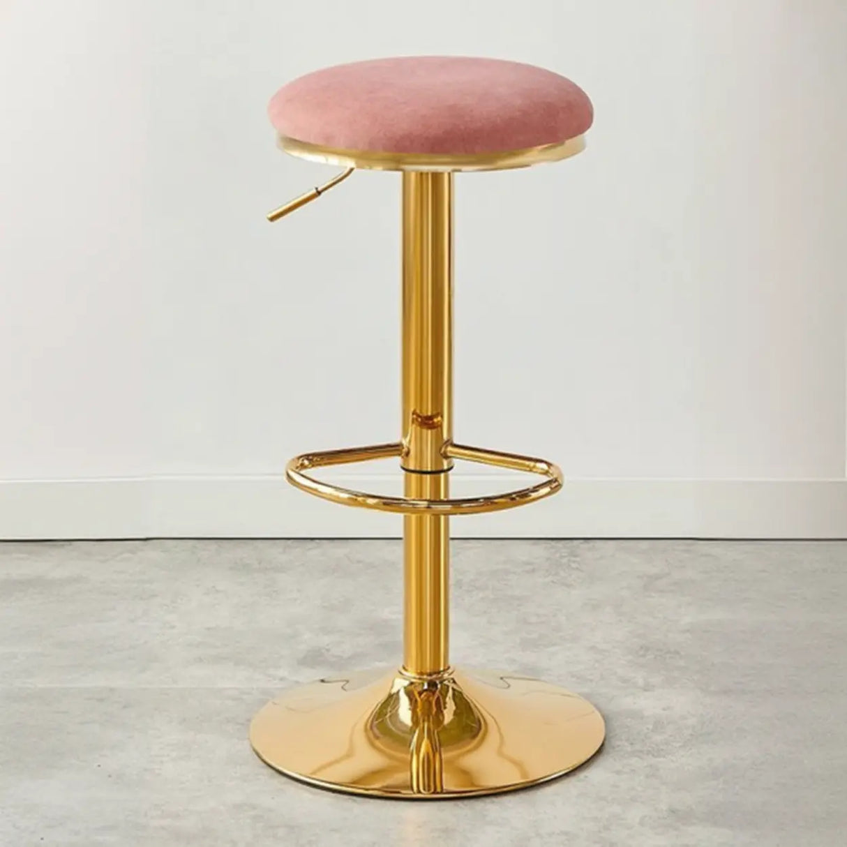 Backless Round Upholstered Gold Metal Base Bar Stool Image - 10