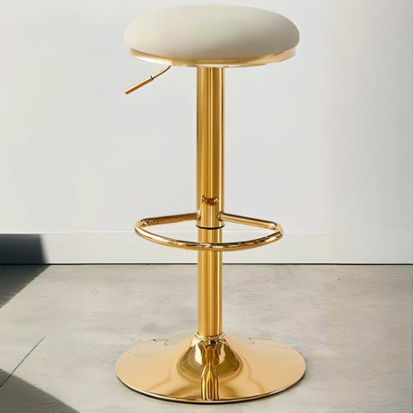 Backless Round Upholstered Gold Metal Base Bar Stool Image - 2