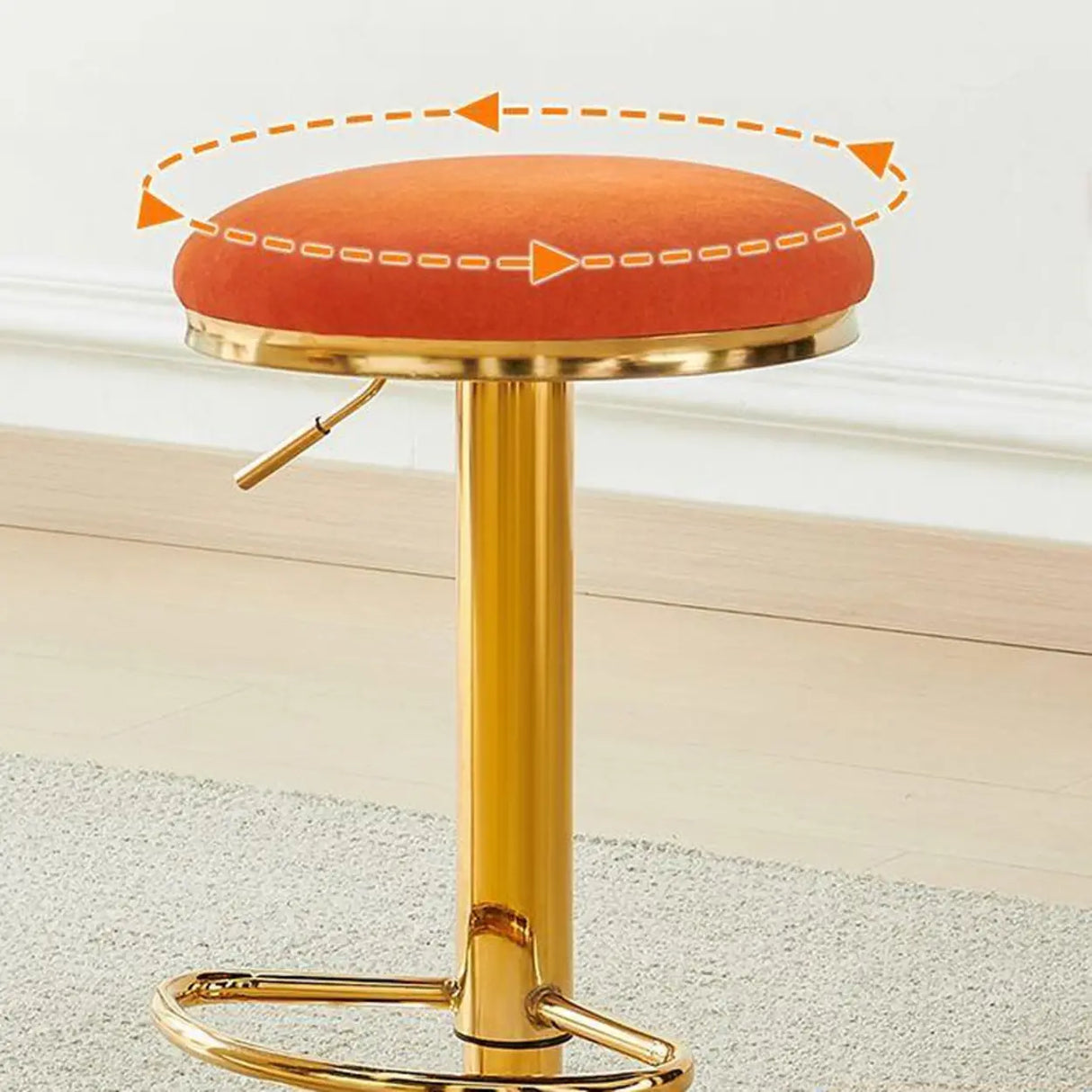 Backless Round Upholstered Gold Metal Base Bar Stool Image - 6