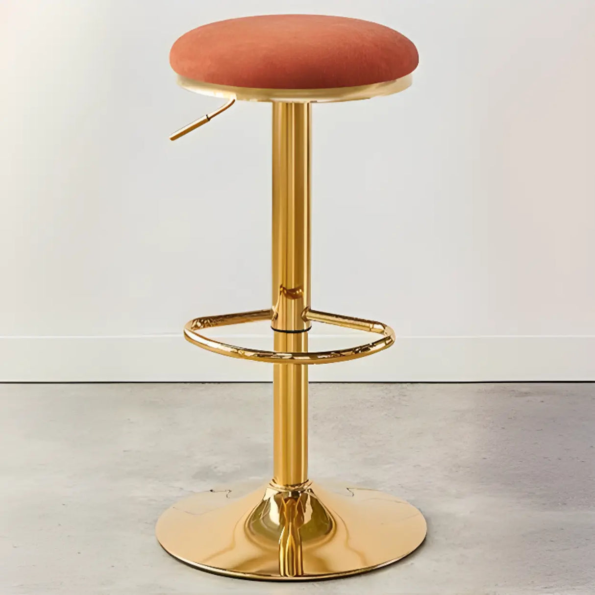Backless Round Upholstered Gold Metal Base Bar Stool Image - 7