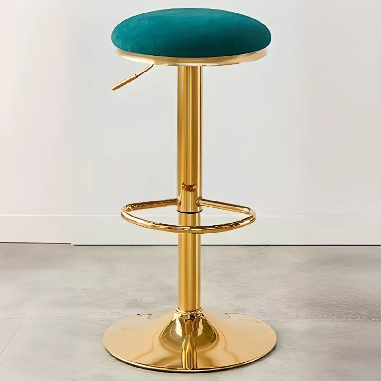 Backless Round Upholstered Gold Metal Base Bar Stool Image - 9