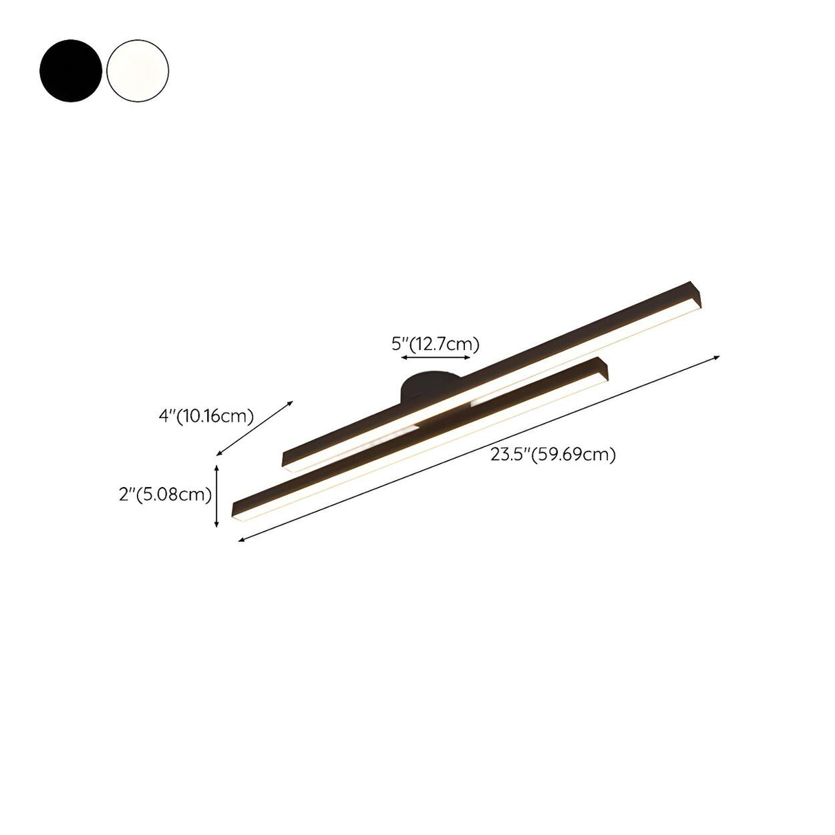 Balcony Black Two Strip Semi-Flush Mount Ceiling Light