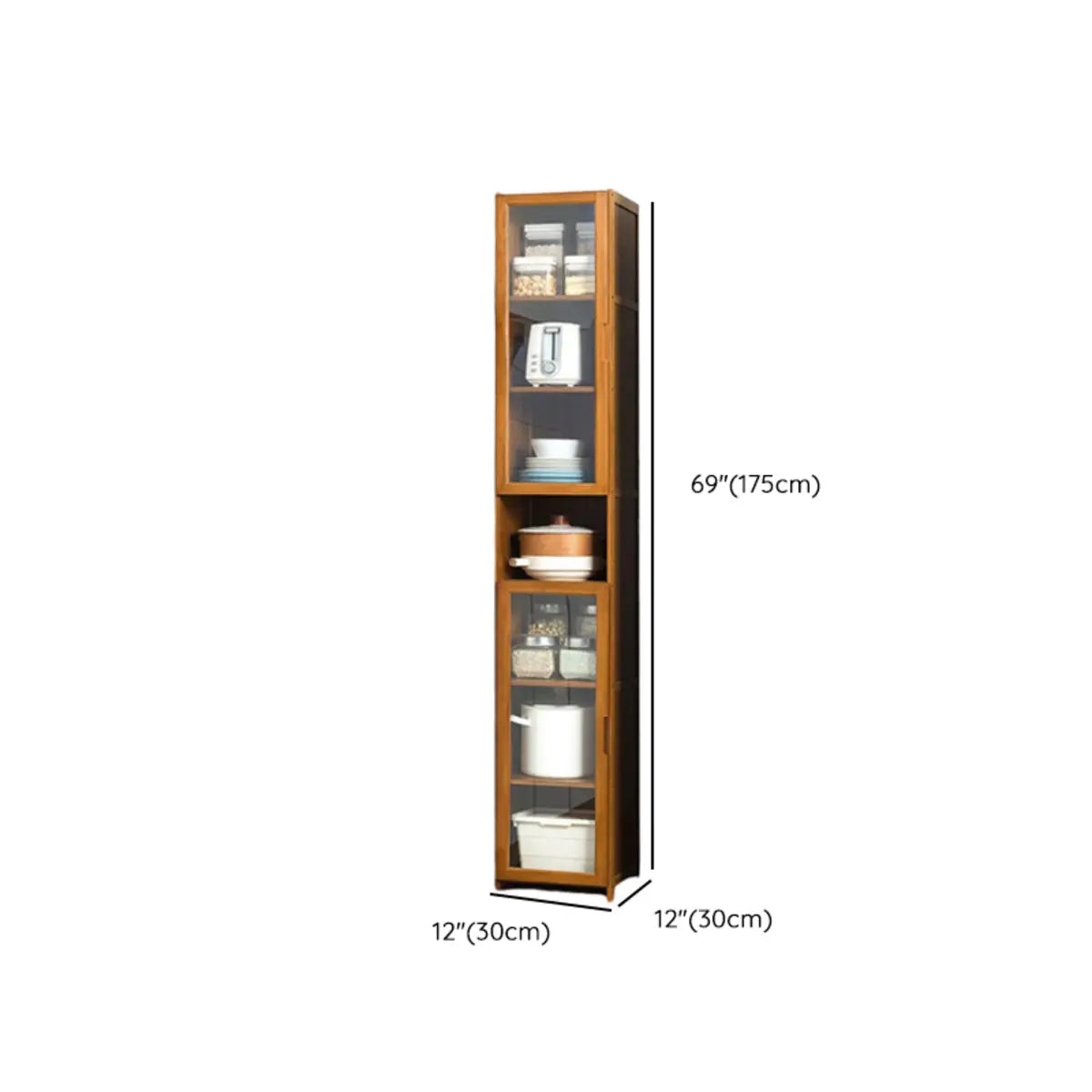 Bamboo Kitchen Hutch Brown 7 Shelves Tall China Cabinet Image - 25