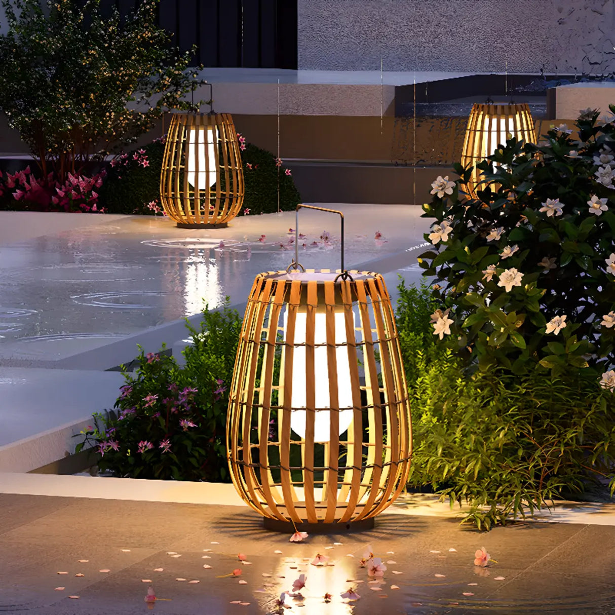 Bamboo Lantern Outdoor Table Lamp Portable Pillar Light Image - 4