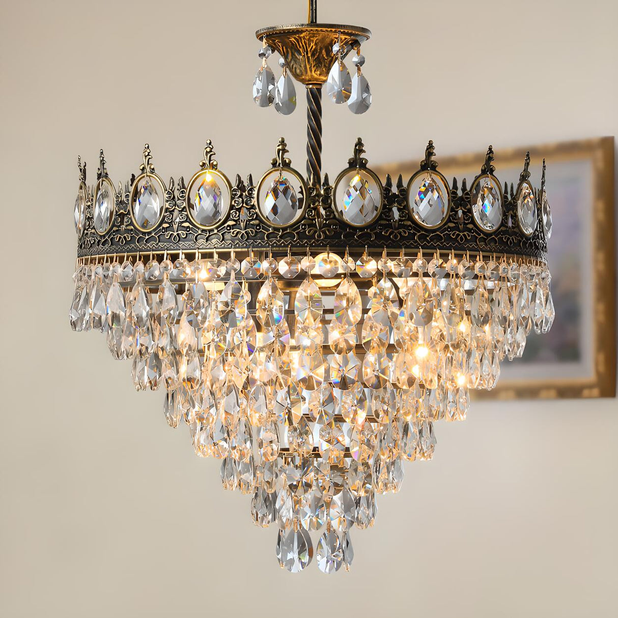 Baroque Tiered Crown Crystal Droplets Chandelier Image - 1