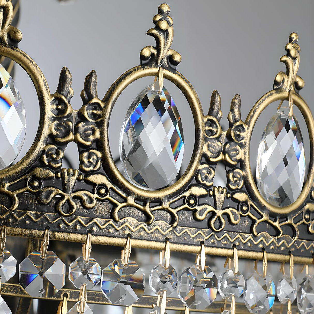 Baroque Tiered Crown Crystal Droplets Chandelier Image - 10