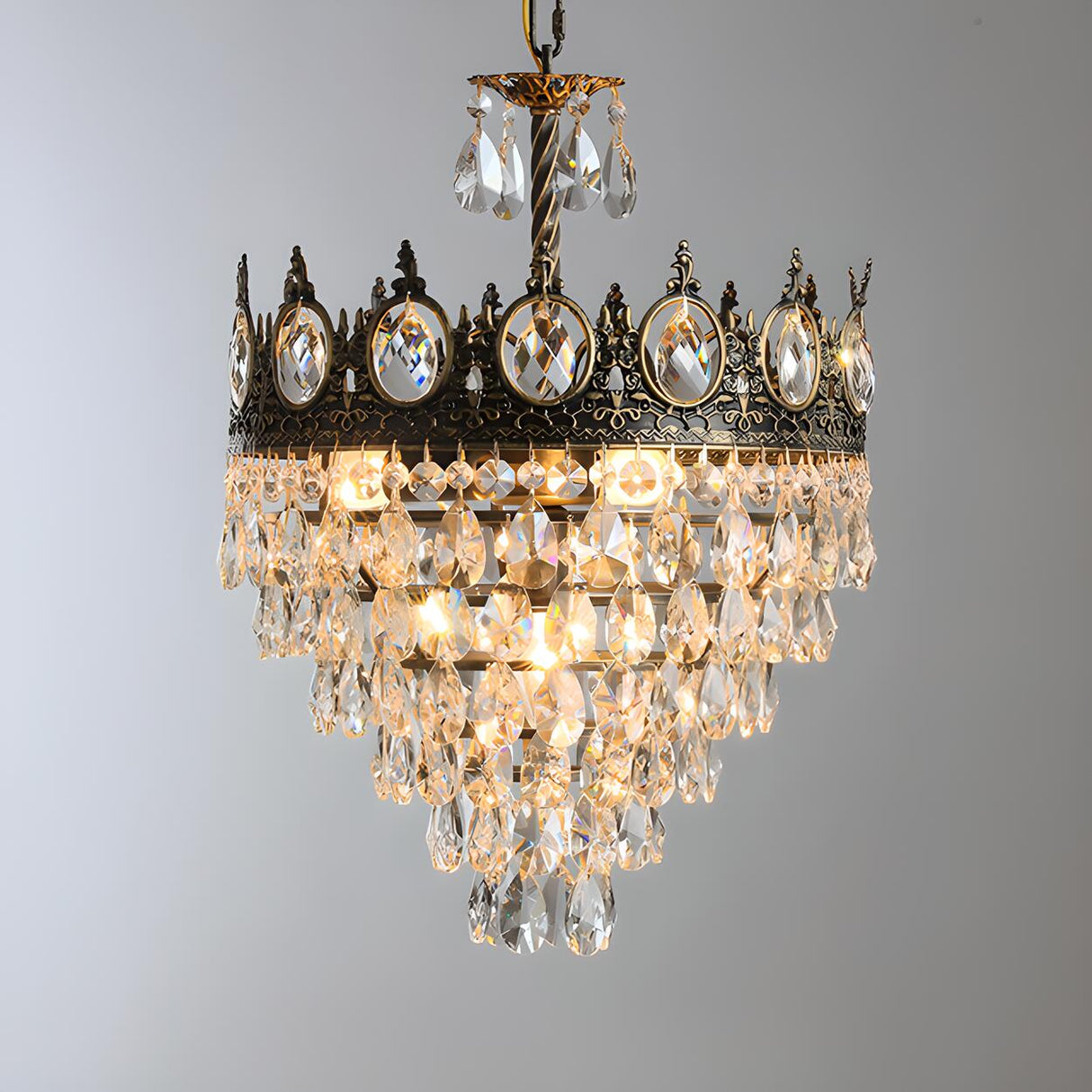Baroque Tiered Crown Crystal Droplets Chandelier Image - 2