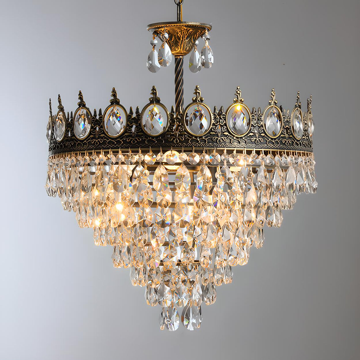 Baroque Tiered Crown Crystal Droplets Chandelier Image - 3
