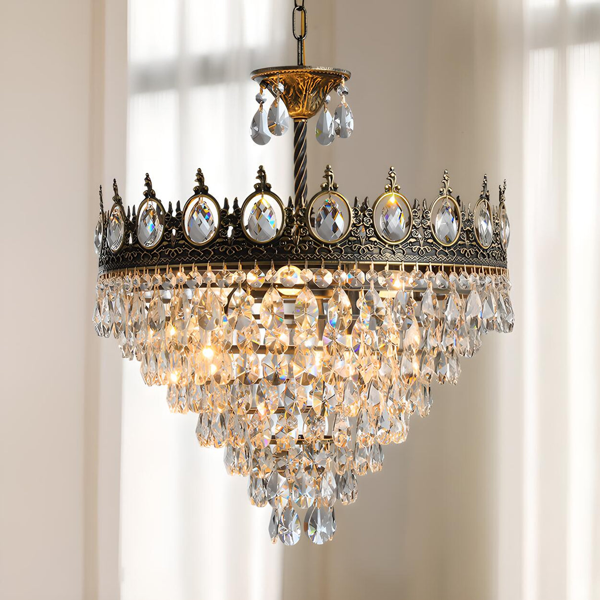 Baroque Tiered Crown Crystal Droplets Chandelier Image - 4