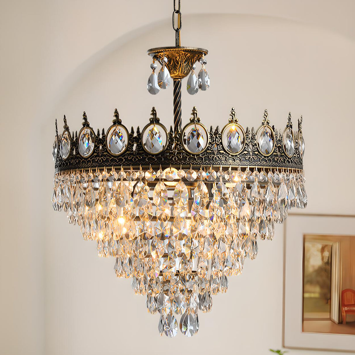 Baroque Tiered Crown Crystal Droplets Chandelier Image - 5
